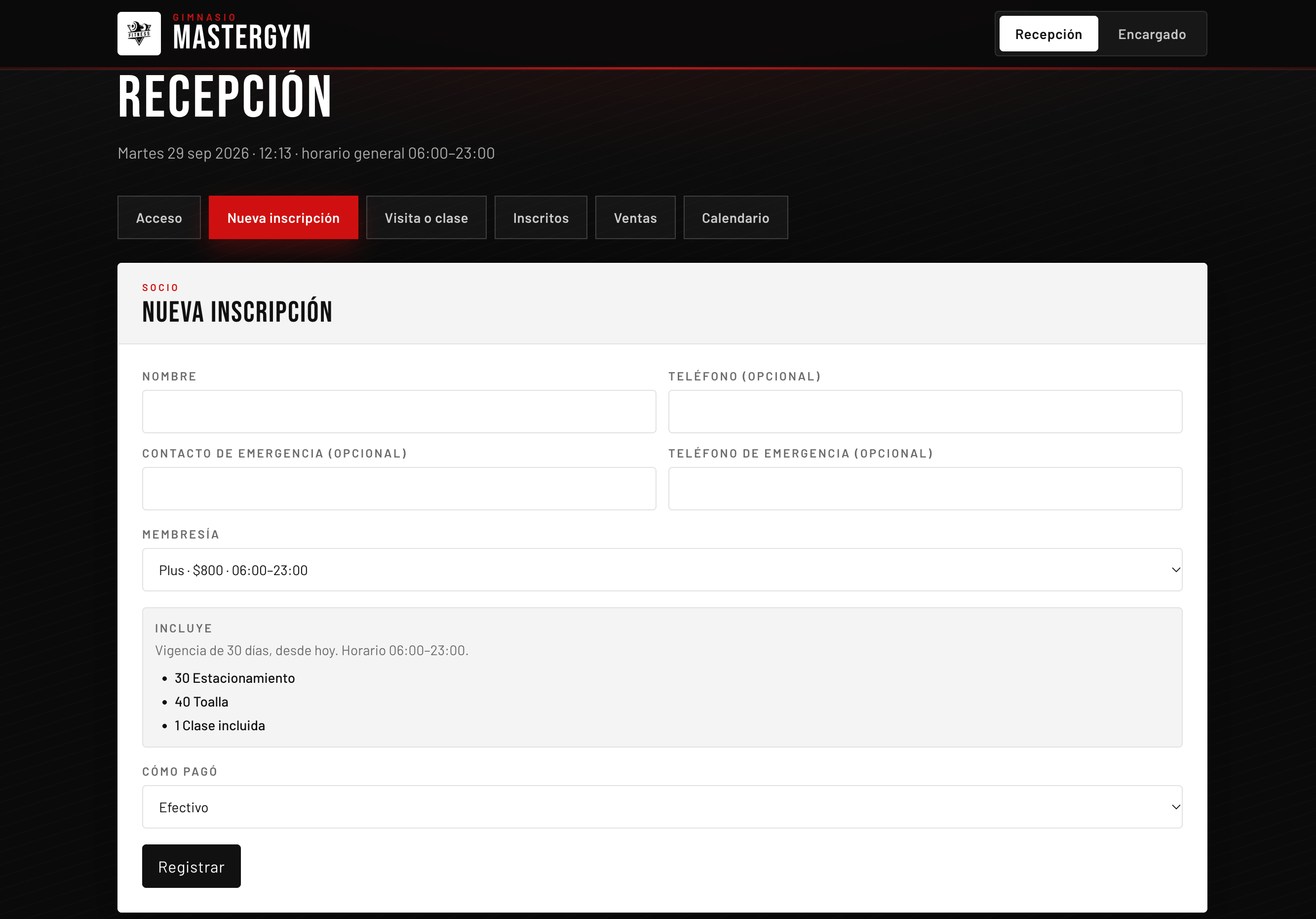 Recepción · Inscripción
